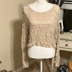 NATURAL LIFE Cream Textured Long Sleeve Crop Top